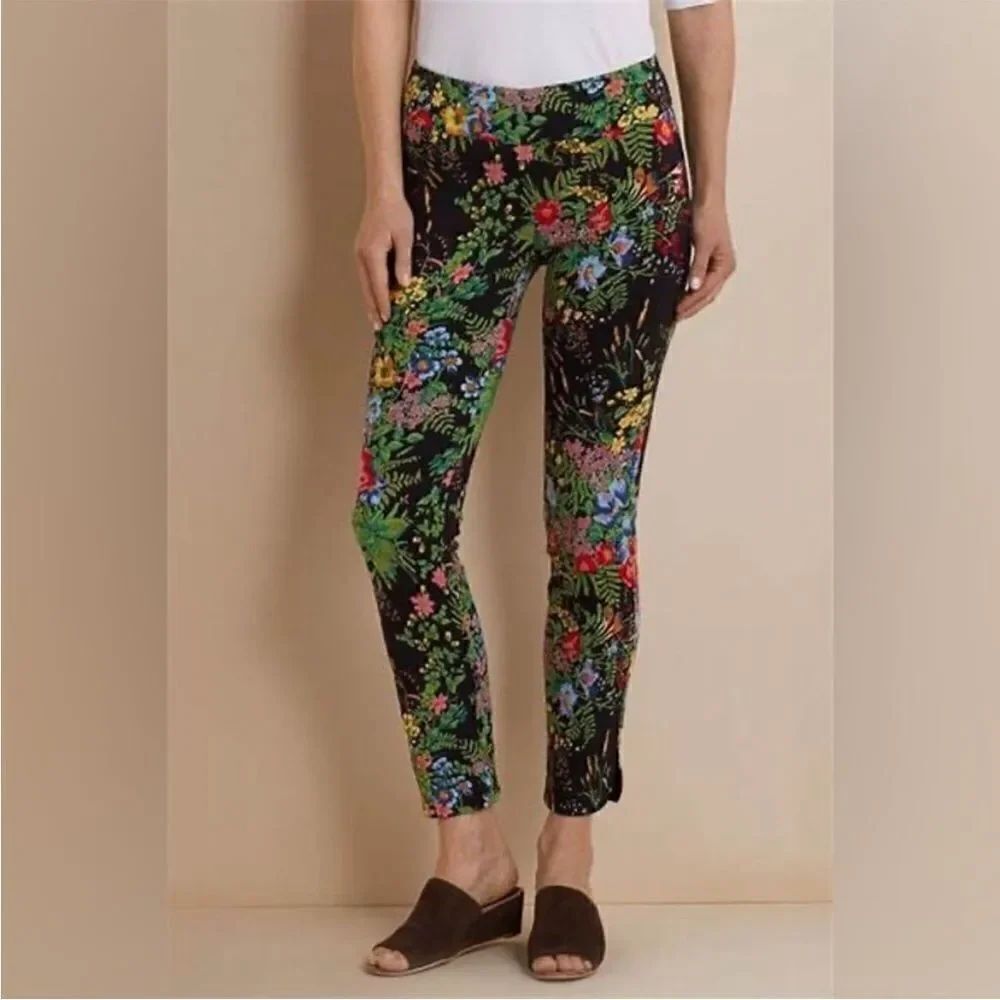 Soft Surroundings All-Over Floral Print Design Boho Pull-On Pants Feminine